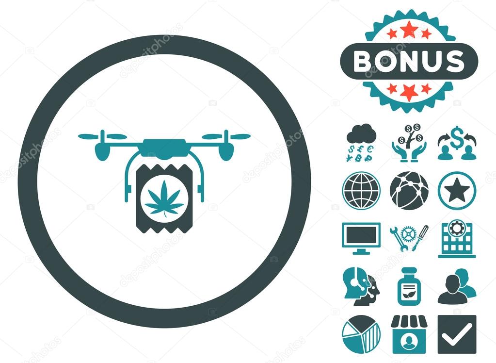 Drugs Drone Delivery Flat Vector Icon with Bonus