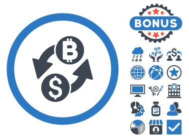 Bonus ile Doları Bitcoin Exchange düz vektör simgesi