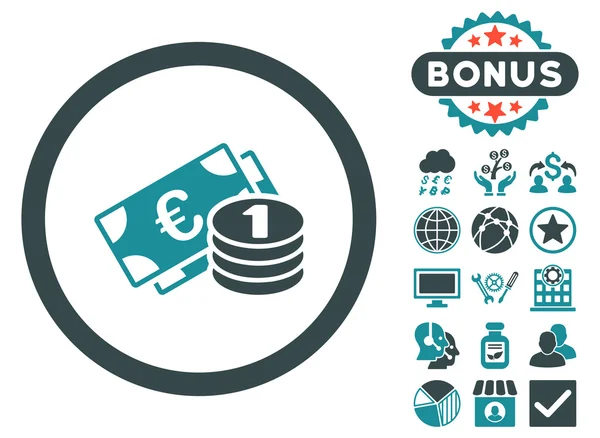 Euro Money Flat Vector Icon with Bonus — Stock Vector