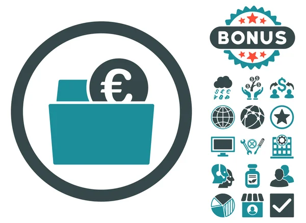 Euron plånbok platt vektor ikonen med Bonus — Stock vektor