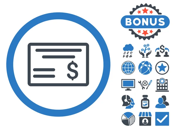 Dollar chèque plat vectoriel icône avec Bonus — Image vectorielle