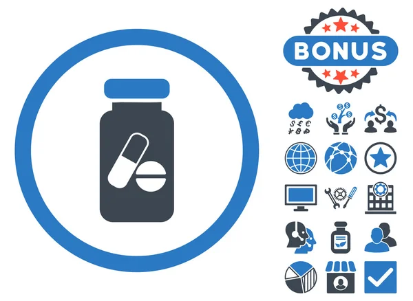Drugs medicijnflesje platte Vector Icon met Bonus — Stockvector