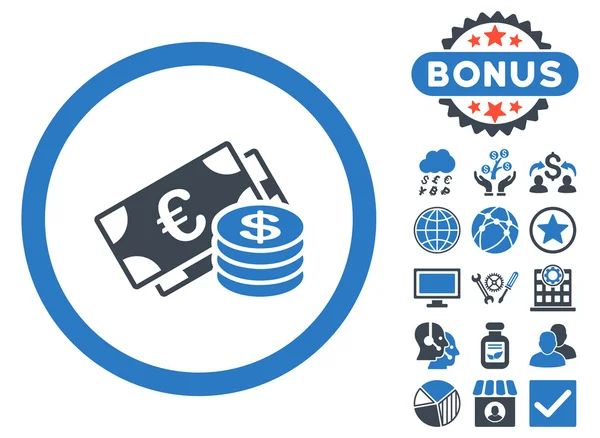 Euro en Dollar Cash platte Vector Icon met Bonus — Stockvector