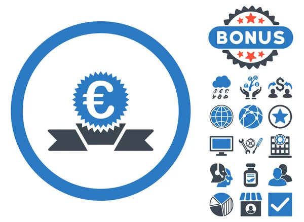 Euro award ribbon flat vektor icon mit bonus — Stockvektor