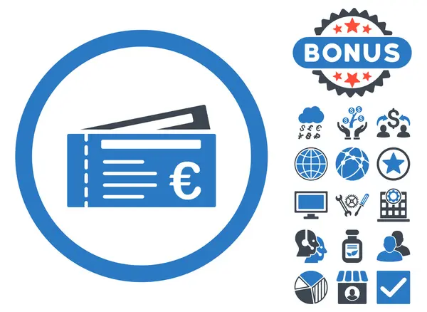 Euro Tickets platte Vector Icon met Bonus — Stockvector