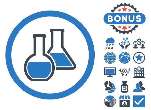 Ícone de vetor plano de frascos de vidro com bônus — Vetor de Stock