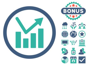 Bonus ile çubuk grafik eğilim düz vektör simgesi