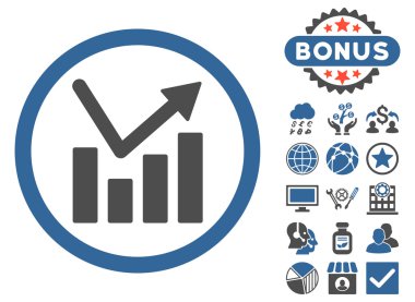 Bonus ile çubuk grafik eğilim düz vektör simgesi