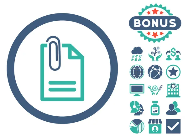 Adjuntar documento icono de vector plano con bono — Vector de stock