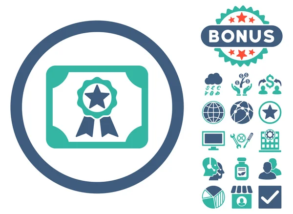 Toekenning Diploma platte Vector Icon met Bonus — Stockvector