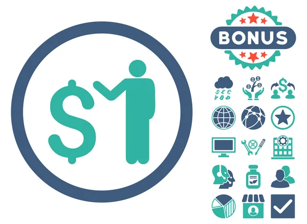 Bonus ile bankacı düz vektör simgesi — Stok Vektör