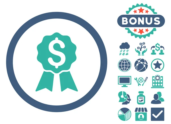 Premio Bancario Flat Vector Icono con Bono — Archivo Imágenes Vectoriales