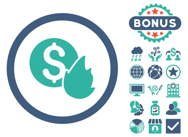 Burn Money Flat Vector Icono con Bono — Archivo Imágenes Vectoriales