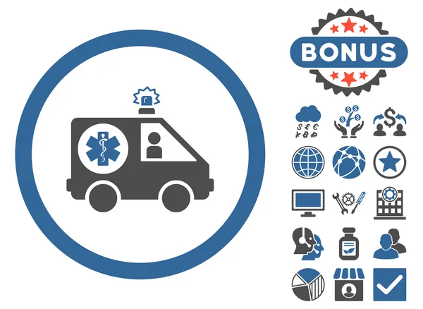 Ambulance Car Flat Vector Icon with Bonus — Stock Vector