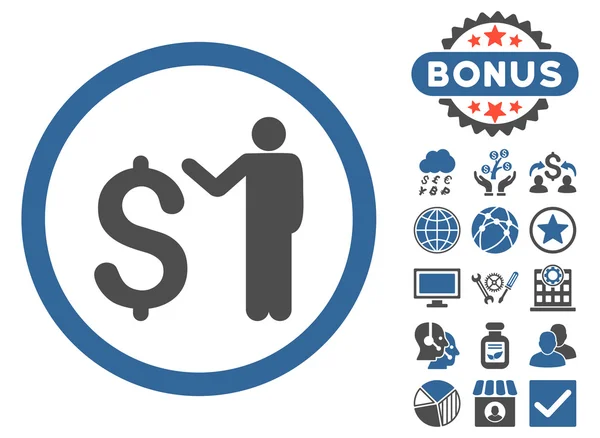 Icône vectorielle plate banquier avec bonus — Image vectorielle