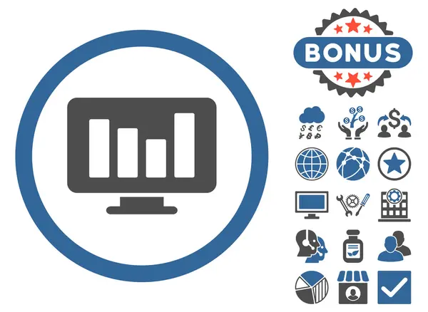 Balkendiagramm-Überwachung flaches Vektorsymbol mit Bonus — Stockvektor
