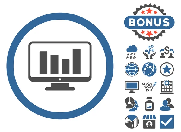 Gráfico de barras Monitoramento de ícone vetorial plano com bônus — Vetor de Stock