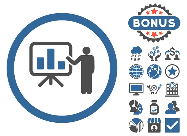 Ícone de vetor plano de apresentação de gráfico de barras com bônus —  Vetores de Stock