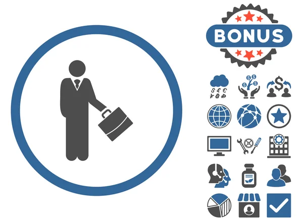 Hombre de negocios plana Vector icono con bonificación — Vector de stock