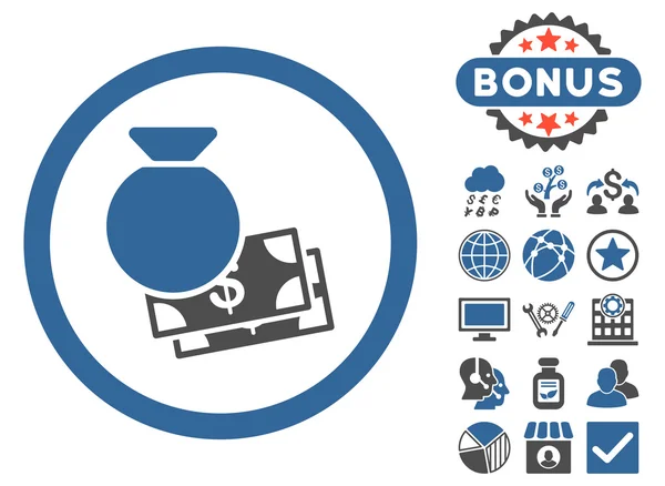 Gotówki pieniędzy płaskie wektor ikona z Bonus — Wektor stockowy