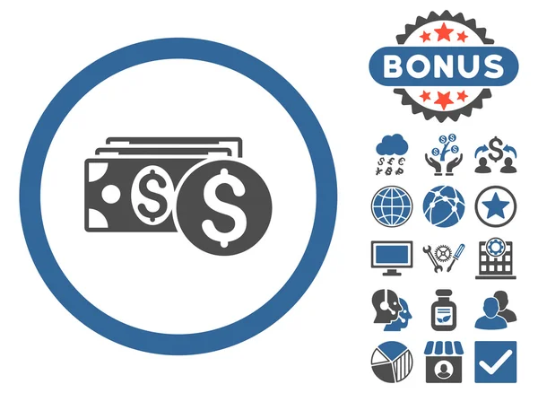 Dollar Cash platta vektor ikonen med Bonus — Stock vektor