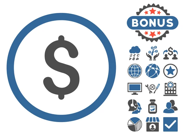 Dollar platte Vector Icon met Bonus — Stockvector