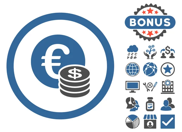 Euro i Dolar Coins płaskie Vector Icon z Bonus — Wektor stockowy