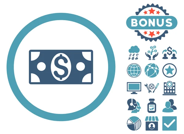 Dollar bankbiljet Flat Vector Icon met Bonus — Stockvector