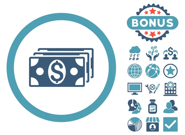 Dollar biljetten Flat Vector Icon met Bonus — Stockvector