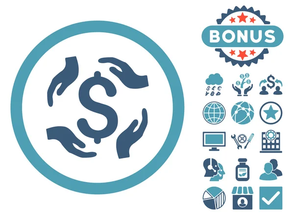 Dollar Care Hands Flat Vector Icon with Bonus — Stock Vector