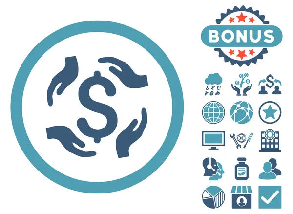 Dollar zorg handen plat Vector Icon met Bonus — Stockvector