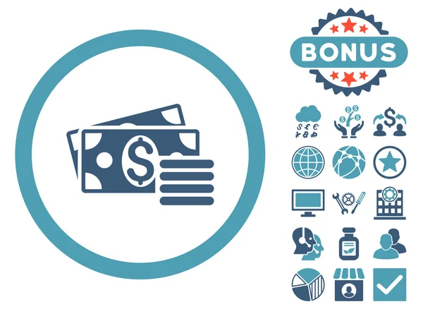 Dollar Cash platte Vector Icon met Bonus — Stockvector