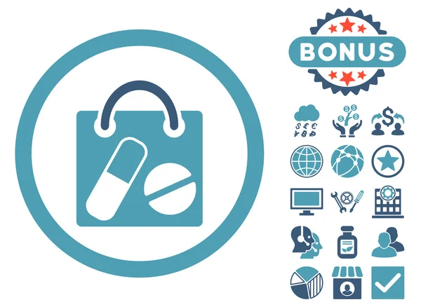 Drugs boodschappentas platte Vector Icon met Bonus — Stockvector