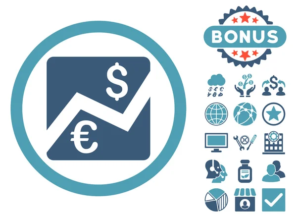 Ikona płaskie wektor wykres Dolar euro z Bonus — Wektor stockowy