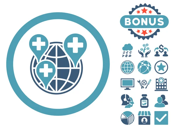 Globální společnost, která klinika plochých Vector ikona s bonusem — Stockový vektor