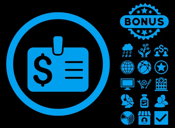 Dolar odznaka płaskie wektor ikona z Bonus — Wektor stockowy