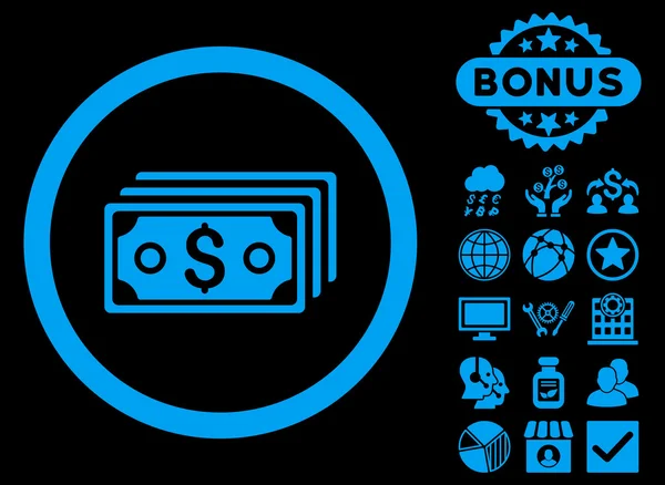 Dollar biljetten Flat Vector Icon met Bonus — Stockvector