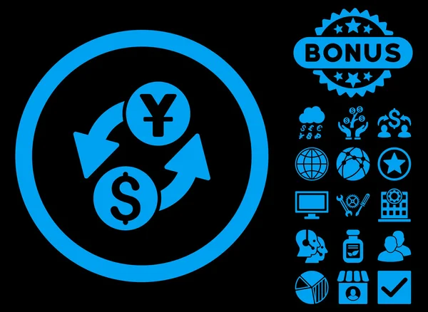 Dollar-Yuan wisselen platte Vector Icon met Bonus — Stockvector