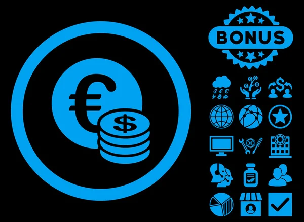 Monete Euro e Dollaro Icona Vettoriale Piatta con Bonus — Vettoriale Stock
