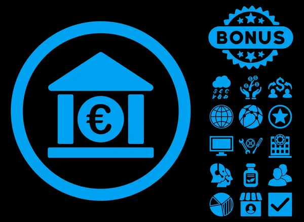 Euro Bank Icona vettoriale piatta con bonus — Vettoriale Stock