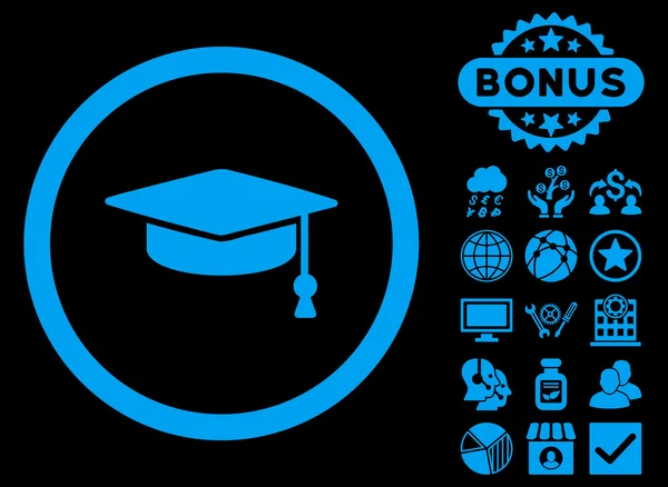 Graduation Cap Flat Vector Icon with Bonus — Stock Vector