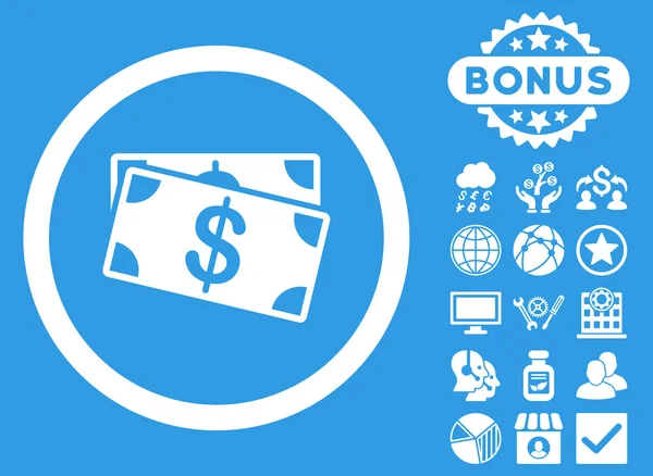 Dollar biljetten Flat Vector Icon met Bonus — Stockvector