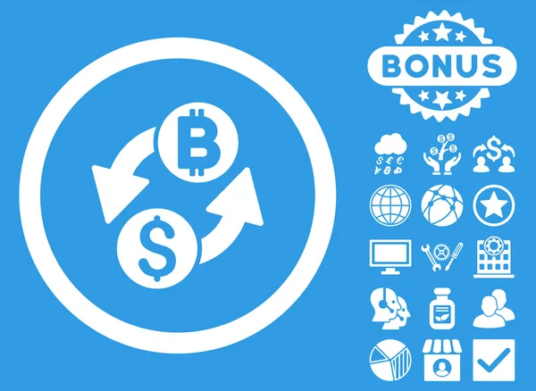 Dollar Bitcoin Exchange platte Vector Icon met Bonus — Stockvector