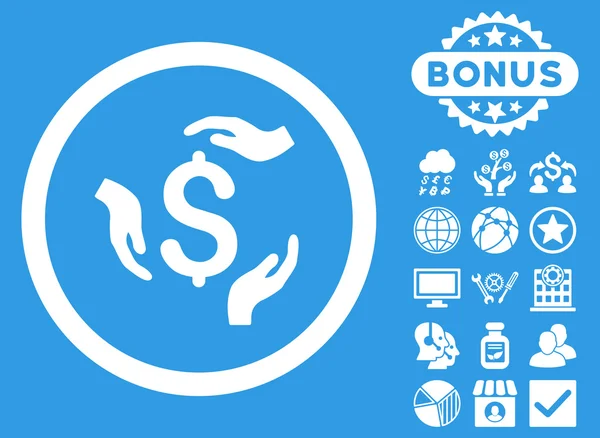 Dollar zorg handen plat Vector Icon met Bonus — Stockvector