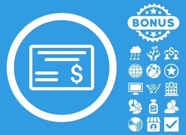 Dollar Cheque platte Vector Icon met Bonus — Stockvector