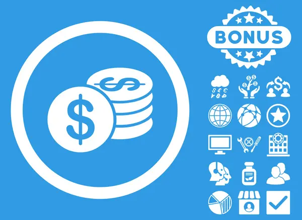 Dollar munten platte Vector Icon met Bonus — Stockvector