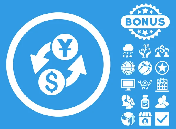 Dollarn Yuan utbyta platt vektor ikonen med Bonus — Stock vektor