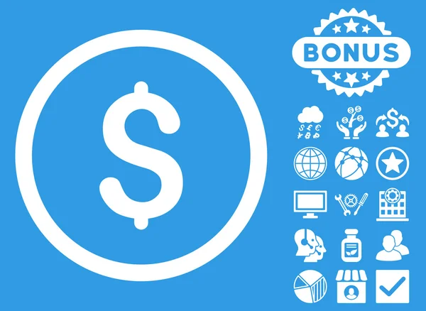 Dollar platte Vector Icon met Bonus — Stockvector