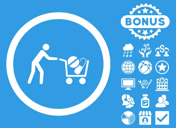 Drugs Shopping Cart platte Vector Icon met Bonus — Stockvector