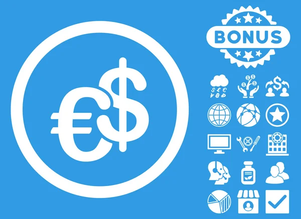 Euro and Dollar Currency Flat Vector Icon with Bonus — Stock Vector